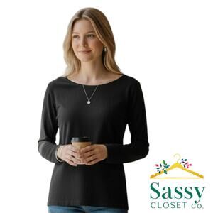 Talbots Pima Cotton Black 3/4 Sleeve Tee 1X Petite EUC